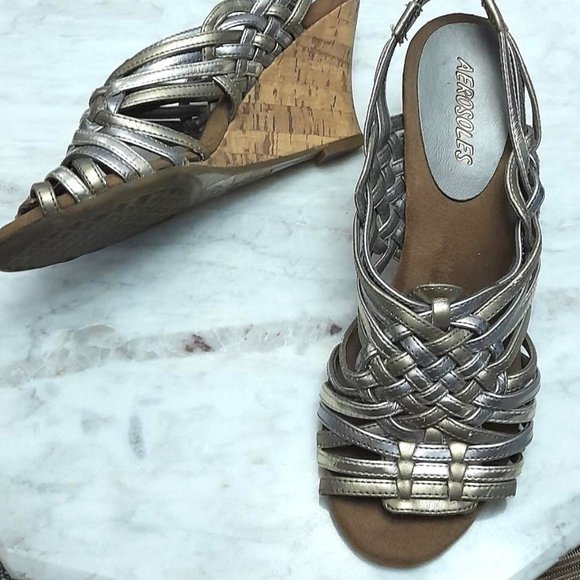 Aerosoles Metallic Wedge Sandals Size 6 - Picture 1 of 8